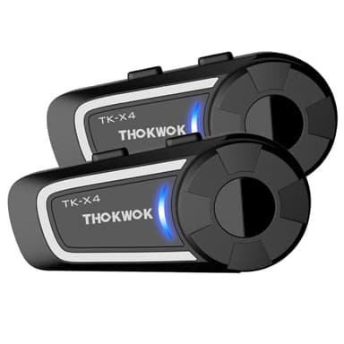 THOKWOK Intercom Moto Duo pour 6 Casques, 2X TK-X4 Ecouteur Bluetooth pour Casque Moto, Kit Main Libre Oreillette avec Bluetooth 5.4/Stéréo Hi-FI/Partage de Musique, Communication Système de 2000M