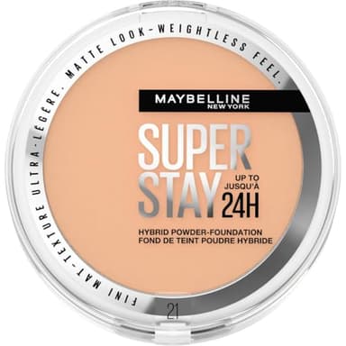 Maybelline New York - Fond de Teint-Poudre Hybride - Longue Tenue - Couvrance Mate Lumineuse - Vegan & Waterproof - Tous Types de Peaux - Superstay 24H - Teinte : 21 - 9 g