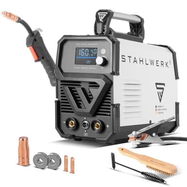STAHLWERK Poste à souder FLUX 160 ST Digital - compact & mobile, soudage au fil fourré sans gaz de protection jusqu'à 160 A, avance de fil synergique, fonction Lift-TIG & MMA, écran numérique, IGBT