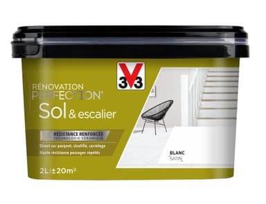 V33 Peinture de rénovation Sol & escalier, Rénovation perfection Blanc satin 2L