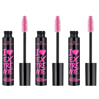 essence I LOVE EXTREME Volume Mascara – Mascara noir n°01 pour un volume intense, allonge et recourbe les cils. Vegan, sans parfum, sans microplastiques ni nanoparticules. Pack de 3 (3x12ml).