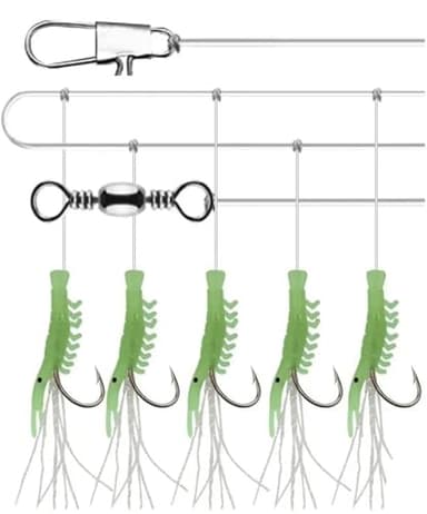 Mitraillette TSURI Sabiki Phosphorescente - Leurre de Pêche en Mer pour Maquereaux, Bars, Lieus et Orphies - Taille : 5 Leurres de 4,5cm
