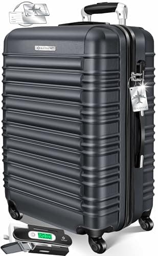 Kesser® Valise de voyage Valise à coque rigide Incl. Pèse-bagages + étiquette pour bagages Trolley Bagage à main Cadenas à combinaison 4 roulettes Coque rigide ABS Poignée télescopique, anthracite