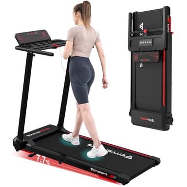 CITYSPORTS Tapis de Course,Tapis Roulant Pliable 12 km/h,avec Affichage LED,APP et 360° Tablet Holder,Walking Pad Compact pour la Maison et Le Bureau (Black & Red)