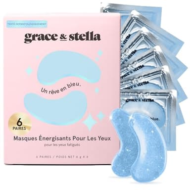 Grace & Stella - Masque Yeux Primé [6 Paires, Bleu] Patch Yeux Anti Cernes en Gel - Réduit les Cernes Sous les Yeux, Anti Poche - Vegan & Cruelty-Free