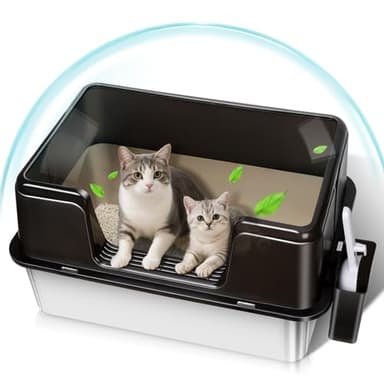 Zvonema 30L Bac Litiere pour Chat, Extra Large Paroi épaisse,Litiere INOX, Résistant Aux Odeurs, Bord Haut, Anti-adhésif, Anti-Fuite, Antidérapant pour Chats de Petite, Moyenne et Grande