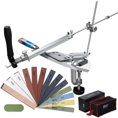 CWOVRS Aiguiseur de Couteaux, RX-008 Affûteur Couteaux à Angle Fixe à 360°, Curseur et Fixation Précis Améliorés, Kit de Système d'Affûtage de Couteaux à Cuisine, 12 Pierres Kit