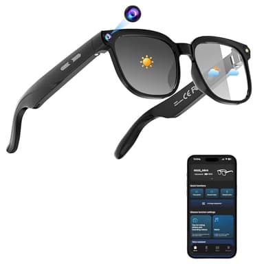 SUNSEATON Lunettes Connectées avec 8MP Lunette Camera, 1080p Lunette Traductrice Lunettes IA Lunette Intelligente avec Verres Photochromiques, Musique Bluetooth, Stant Vocal et Vidéo