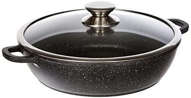 Kamberg - Sautoir / Sauteuse 28cm - Fonte d'Aluminium - Revêtement Type Pierre - Couvercle en Verre - Tous Feux dont Induction - Sans PFOA - 0008041, 28 x 28 x 7,5 cm, Noir
