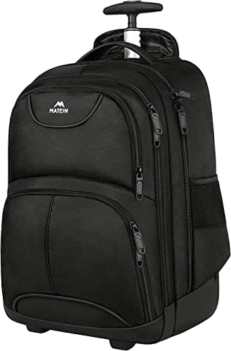 MATEIN Sac à dos à Roulettes pour Ordinateur Portable, 17 Pouces Sac à Dos à Roulettes pour PC Portable Sac a Dos Valise Homme et Femme Sac a Dos Cabine Valise, Affaires, Avion, Noir