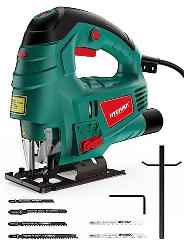 HYCHIKA Scie Sauteuse 800W, Avec Moteur en Cuivre Puissant, 800-3000SPM Tours par Minute Avec 7 Vitesses Variables, 0-3 Ensembles Orbitaux, 6 Lames de scie, Angle d'inclinaison ±45 °, Cordon 2 Mètres