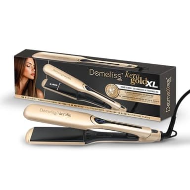 Demeliss Saint Algue Lisseur Kera-GOLD XL - Plaques Larges Kératine - 14 Températures - Écran Digital - Cordon Rotatif 360° - Lissage Professionnel - Adapté à Tous Cheveux - Écran Digital