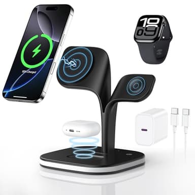 3 en 1 Chargeur Induction pour iPhone pour MagSafe Station de Charge sans Fil pour Apple iPhone 16 15 14 13 12 Series, pour Apple Watch 10 9 8 7 6 5 4 3 2 SE Ultra Ultra 2, AirPods 4 3 2 Pro Pro 2