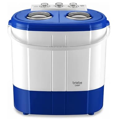 briebe Camp Mini Machine à Laver Portable avec Essorage, Camping, Capacité 3 kg, Idéal pour Voyages, Caravanes, Camping-Cars, Petite Laveuse 2 Compartiments, Faible Consommation d'Eau et d'Énergie