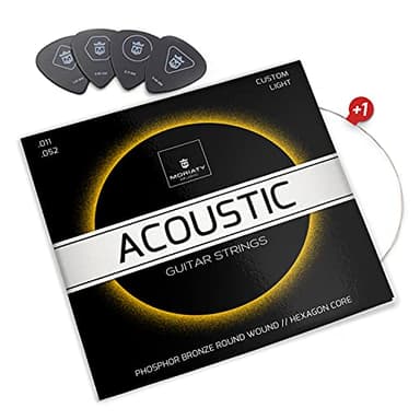 MORIATY® Cordes en Phosphor Bronze Pour guitare folk & guitare acoustique ☆ BONUS : Ebook gratuit + 4 plectres + supplément corde de mi aiguë ☆