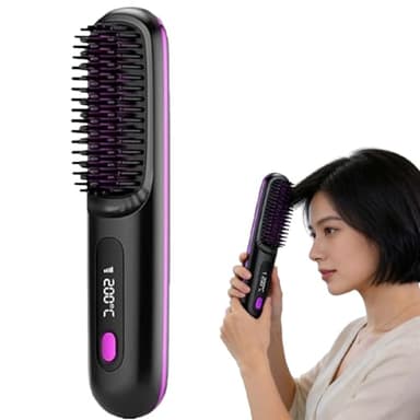2026 Peigne Lissant Chauffant En CéRamique Sans Fil,Brosse Coiffante Pour Cheveux Courts,Cordless Ceramic Heated Hair Straightening Comb,Usb Rechargeable,3 Heat Settings & Led Screen (Black)