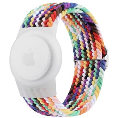 Vancle Bracelet Airtag Enfants, élastique Bracelet de Rechange, Coque Résistant aux Rayures, Facile à Porter, Couverture de Protection en Nylon Tressée pour Enfants et âgés, Arc Ciel