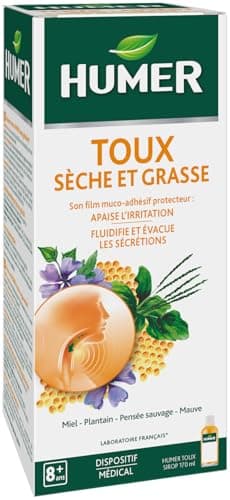 Humer - Sirop toux - Miel plantain réglisse - Soulage la toux sèche et grasse - Apaise l'irritation et hydrate la muqueuse - 99,7% d'ingrédients d'origine naturelle - 170 ml