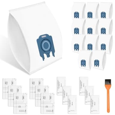 Lot de 12 sacs d'aspirateur pour Miele Hyclean 3D GN pour Miele Classic C1 Complete C2 C3, S2, S5, S8, S400 S600 S800 Serie Efficacité Sacs avec 6 filtres d'évacuation d'air et 6 filtres de protection