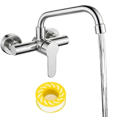 Demlaka Robinet de cuisine montage mural : mitigeur mural en acier inoxydable brossé 304 pour robinet de cuisine rotatif à 360 degrés, cartouche en céramique, acier inoxydable mat, robinet mural en