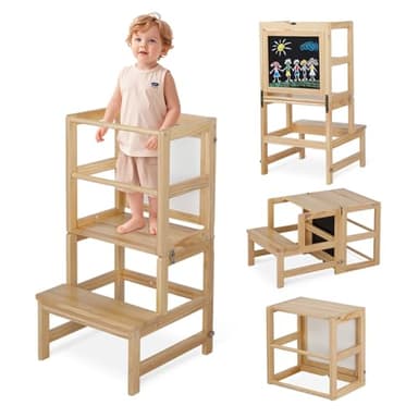 Bonnlo Tour d Observation Enfant, Tour d'apprentissage Adapté aux Enfants à partir de 18 Mois, Construction en Bois,Tour d'Observation Montessori (Nature)