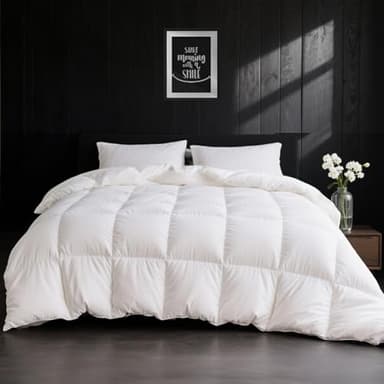 APSMILE Couette 220x240 4 Saisons Duvet Plume et d'oie, 100% Coton Égyptien, Couettes Gonflante 2 Personne, Edredon Naturelles Certifiée RDS, Blanc 220x240 cm
