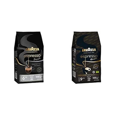 LAVAZZA - Café Espresso Barista Perfetto - Café Grain Lavazza - Intensité 6-1kg & Espresso Maestro, Café en Grains, avec Notes Aromatiques de Fruits Secs et de Chocolat, Intensité 9/10, 1Kg