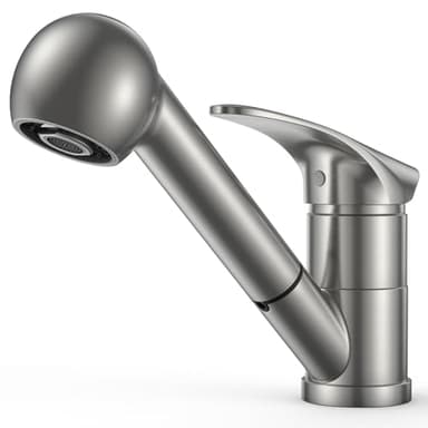 FORIOUS Robinet Cuisine, Robinetterie Evier de Cuisine avec Douchette Acier Inoxydable, Mitigeur de Cuisine Monocommande, Robinet de Cuisine Monolevier Pivotant À 360° pour 1 Trou