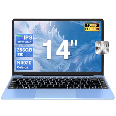 Ordinateur Portable 256 Go 14" Pc Portable Win 11 N4020 Support Expansion 1 to SSD 1080P 2.4G+5G WiFi Mini HDMI Laptop inclut Souris sans Fil et AZERTY Membrane du Clavier - Bleu