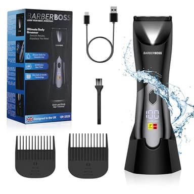 BarberBoss Tondeuse corps homme, tondeuse poils pubiens, tondeuse poils intimes, tondeuse pour poils pubiens pour homme, étanche, rechargeable et verrouillage voyage