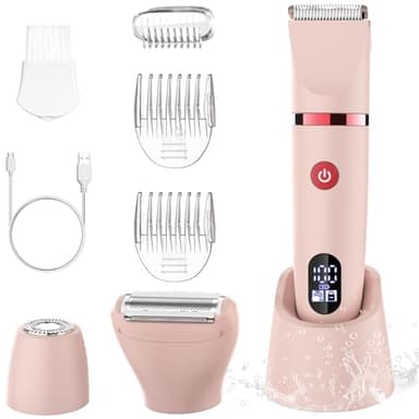 Scttomon Rasoir Electrique Feminin Tondeuse précise pour visage et zones sensibles, Tondeuse à poils corporels pour visage, jambes, aisselles et zone pubienne,étanche, Écran LCD, Rose, 3 in 1