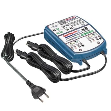 OptiMate 2 DUO x 2 BANQUE – Chargeur et Mainteneur Automatique 12V/12,8V pour 2 batteries (2A par banque) – Pour Batteries au Plomb et Lithium LiFePO4 – Sûr, Intelligent et Résistant aux Intempéries
