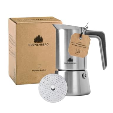Groenenberg Cafetiere italienne induction 300ml | Cafetière italienne en acier inox avec filtre réducteur I Moka pour jusqu'à 4 tasses d'espresso