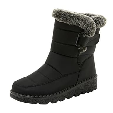 Generisch Bottes de neige imperméables pour femme - Bottes d'hiver épaisses et chaudes - Semelle plate - Bottes de neige mi-mollet - Bottes confortables en laine - Pour les loisirs, Noir , 40 EU