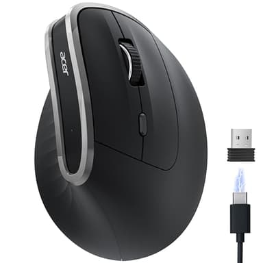 acer Souris Ergonomique sans Fil, 2,4 GHz Souris Rechargeable, Verticale Mouse 1600PPP, 6 Boutons, Souris d'Ordinateur avec récepteur USB pour PC, iMac, Ordinateur de Bureau,