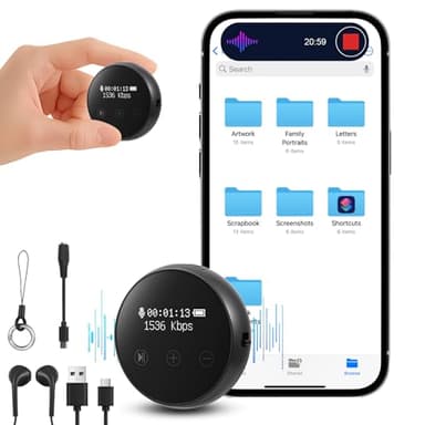 64GB Micro Espion Ecoute a Distance, avec Suppression Intelligente du Bruit DSP, Dictaphone Vocalet Activation, Mot de Passe, Enregistreur Vocal Espion Discret pour Cours, Réunions, Entretiens