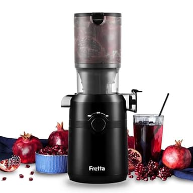 Extracteur de Jus, Fretta Extracteur de Jus de Fruits et Légumes Entiers, Grande Ouverture de 108mm Slow Juicer, 1L Capacité, Pression à Froid, Facile à Nettoyer, Sans BPA, 200W(Noir)
