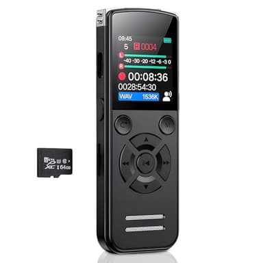 Dictaphone Enregistreur Vocal 64 Go, Mini Enregistreur Audio Numérique 1536 Kbps avec Écran TFT, Enregistreur de Voix USB-C Rechargeable pour Réunions, Cours et Interviews