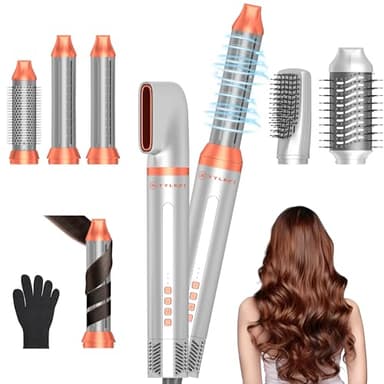 Brosse Soufflante Airbrush 6 en 1 Air Styler Seche Cheveux Multifonction, Rose Gold - Hair Boucleur Automatique avec Réglage 4 Températures et 3 Vitesses de Vent (Séchage, Bouclage, Lissage)