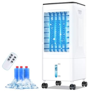 Climatiseur Mobile Silencieux Rafraîchisseur d'Air Portable 6L, 60W, Sans Evacuation, 7H Minuteries, 60°/120° Oscillation, 3 Vitesses, Télécommande, 3 Blocs Réfrigérants pour Chambre Bureau