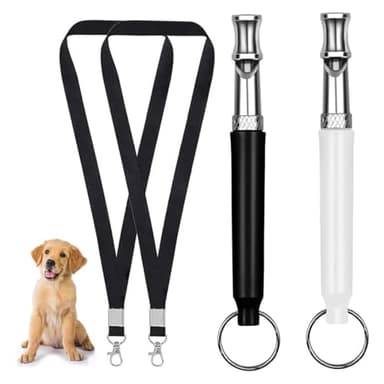 EIHI Sifflet Ultrason Chien+2 Cordons, Sifflet Ultrason Chien Anti Aboiement, Sifflet Anti Aboiement Chien Voisin, RéGlable Sifflet Ultrason Chien, Noir et Blanc, 2 pièce