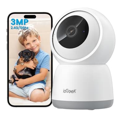 ieGeek 2K(3MP) Caméra de Surveillance WiFi Intérieure 5Ghz /2.4G, 360° Caméra Interieur Enregistrement 24/7, Vision Nocturne 15M, AI Détection Humaine, Suivi Auto, Compatible avec Alexa SC1