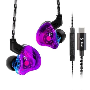 Yinyoo CCZ Melody USB-C in-Ear-Monitors Hybrid 1BA 1DD HiFi Écouteur Basses Profondes léger Écouteur Intra-auriculaire IEM avec câble 4N OFC pour Musicien/Batteur(Violet Bleu, avec Micro USB-C)