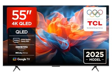 TCL 55T8C 55" QLED 4K HDR Ultra HD TV, Smart TV Powered by Google TV (Dolby Vision & Atmos, 144Hz Motion Clarity Pro, FreeSync, Onkyo 2.1 Sound, Voice Control)