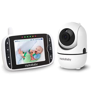 HelloBaby Babyphone Caméra Moniteur Vidéo 3,2 inches LCD Babyphone Vidéo Bébé Surveillance avec 2 Caméras, 360° PTZ Camera Bebe Surveillance avec VOX, Vision Nocturne (HB65)
