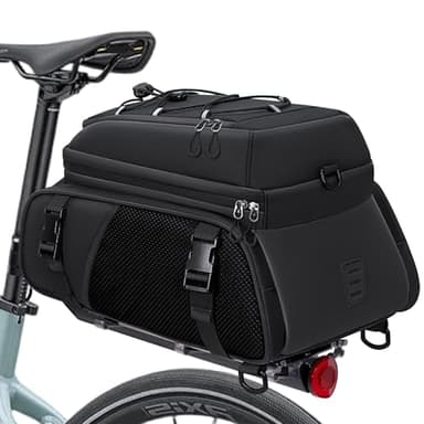 RAINSMORE 3 en 1 Sacoche Velo Porte Bagage Arriere 15L Imperméable Sacoche Vélo Arrière avec Réfléchissante et Housse de Pluie Noir