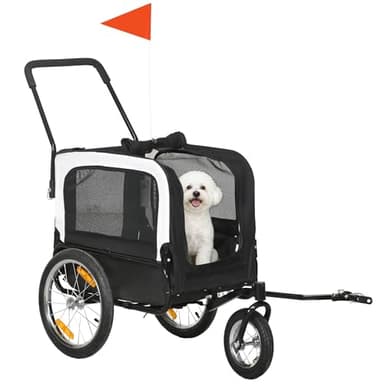 PawHut Remorque vélo Jogger 2 en 1 pour Animaux de Compagnie, remorque à vélo pour Chien, Laisse de sécurité Drapeau Roue Avant pivotante réflecteurs Noir