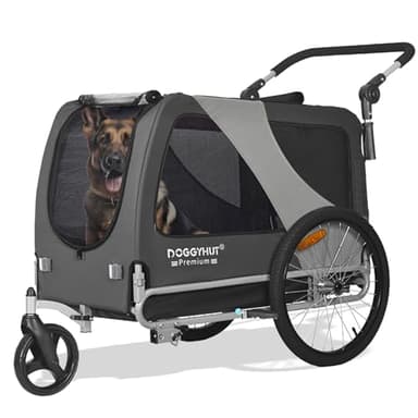Doggyhut TIGGO XXL Remorque pour Chien Grand avec kit de Jogger - pour Moyen et Extra Grand Chiens 80106 (Gris)