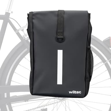 WilTec Sacoche étanche pour Porte-Bagages Noir Mat – capacité de 16 L – 47 x 24 x 13 cm – en PVC et Polyester – pour vélos et vélos électriques – Sac de Bicyclette – avec bandoulière Amovible