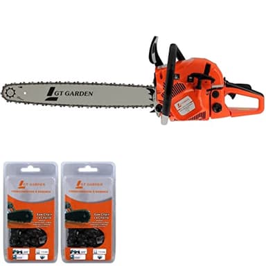 GT Garden Tronçonneuse Thermique 62 cm3, 3.5 CV, Guide 55 cm, 2 chaînes